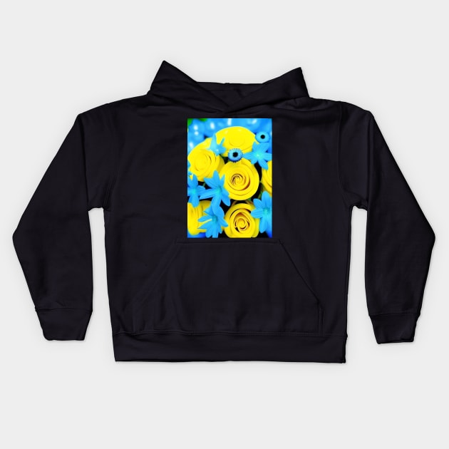 SUNNY YELLOW AND BLUE FLOWERS Kids Hoodie by sailorsam1805